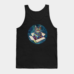 Cat in a Box Floating Through Space Pattern Tank Top